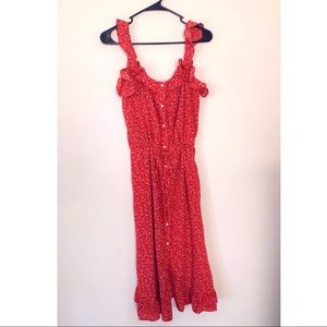 Red floral sleeveless midi dress